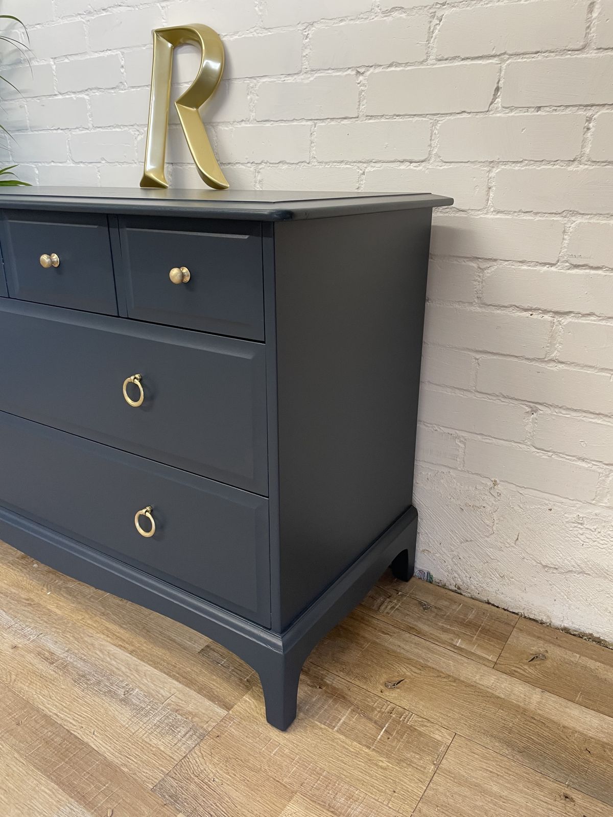 Stag Minstrel 4 Over 2 Wide Chest Of Drawers Painted Midnight Ink photo Furniture