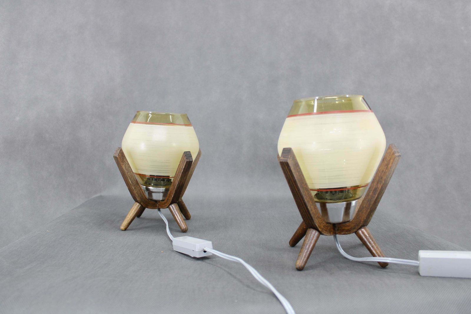 Pair Of Mid Century Wooden Design Table Lamps, By Dřevo Humpolec, 1970's. photo Lighting