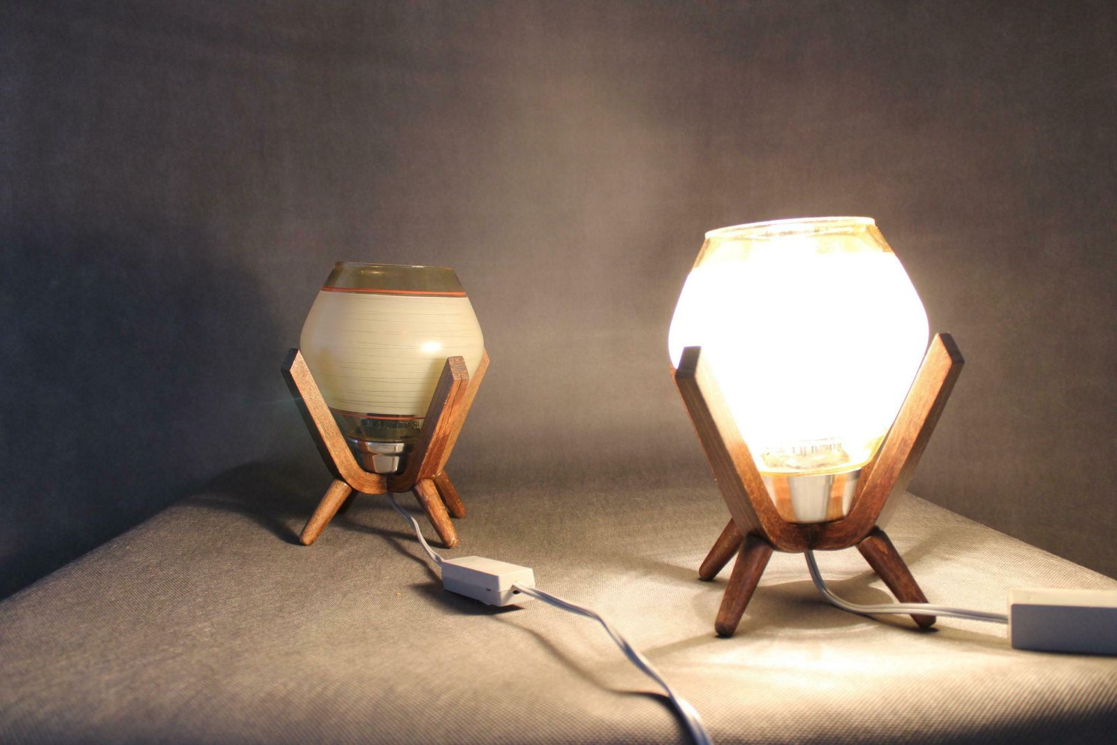 Pair Of Mid Century Wooden Design Table Lamps, By Dřevo Humpolec, 1970's. photo 492.0