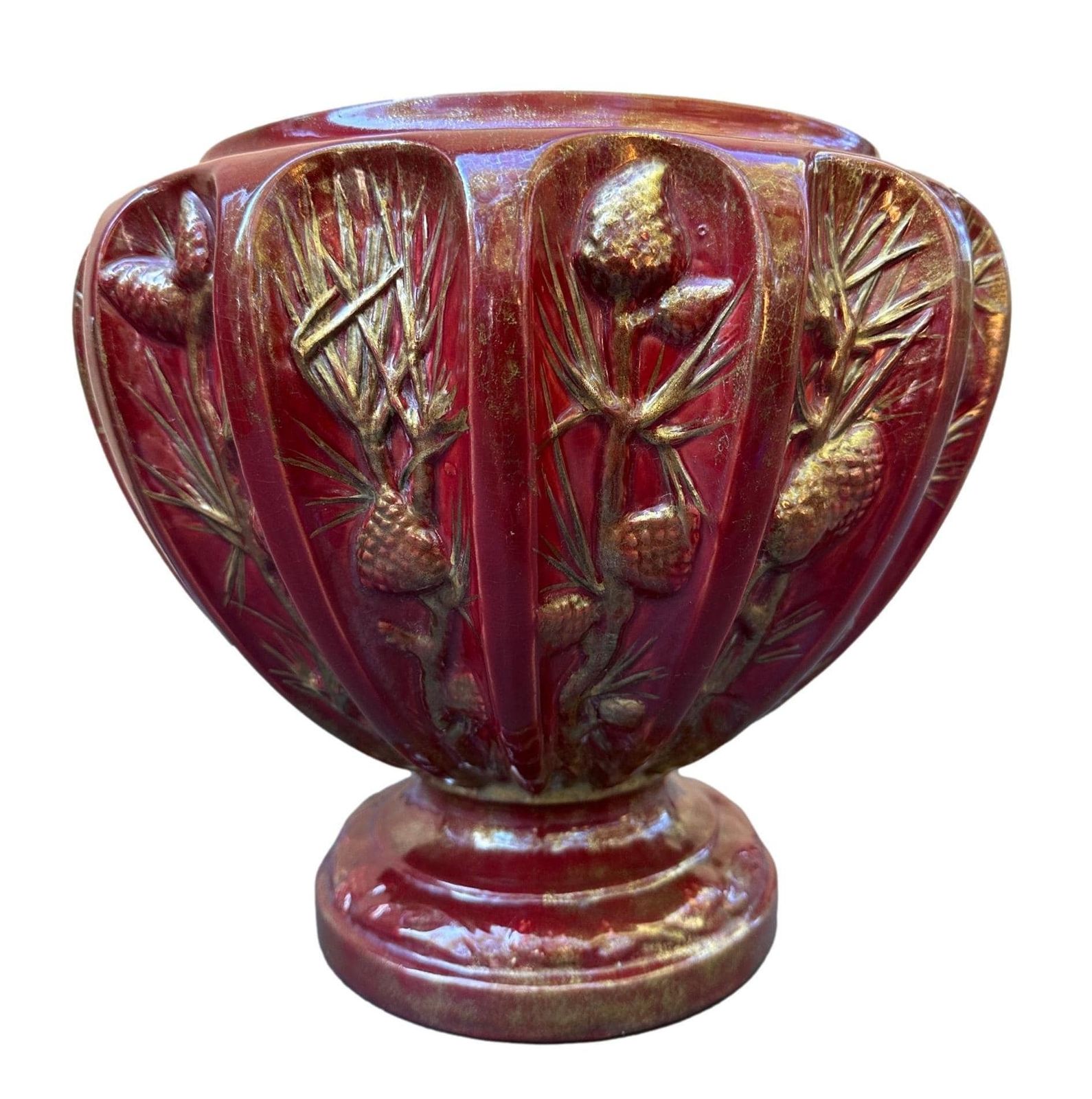 Large Delphin Massier Vallauris Majolica Cache Pot Planter 19th photo Home Decor