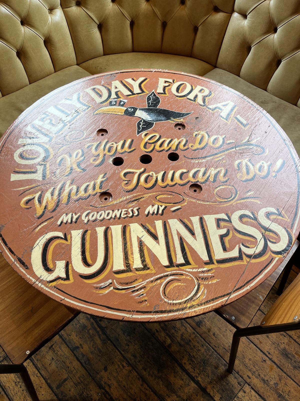 Cast Iron Pub Table With Carnival Painted Top photo for sale