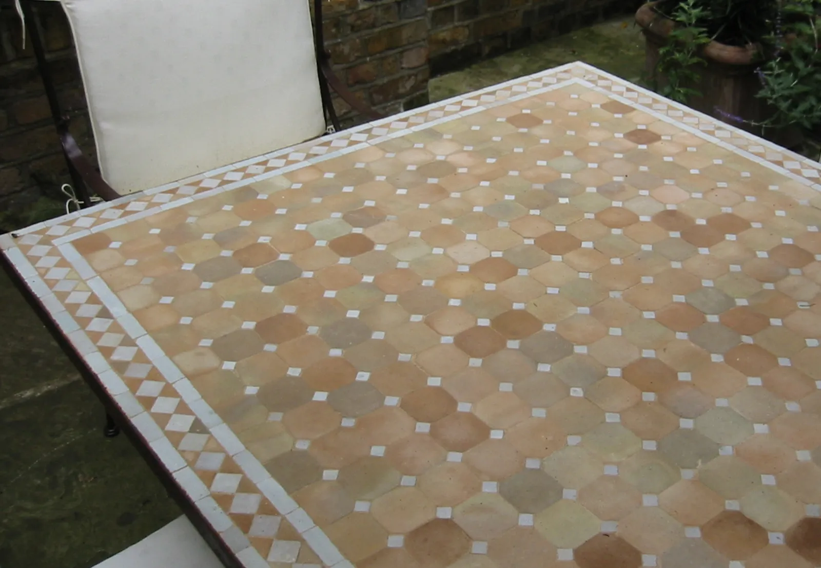 Tavole Calde 160cm Rectangular White And Natural Mosaic Tiled Coffee Table, Iron Base, 2 Products. New But Unused Old Stock photo furniture