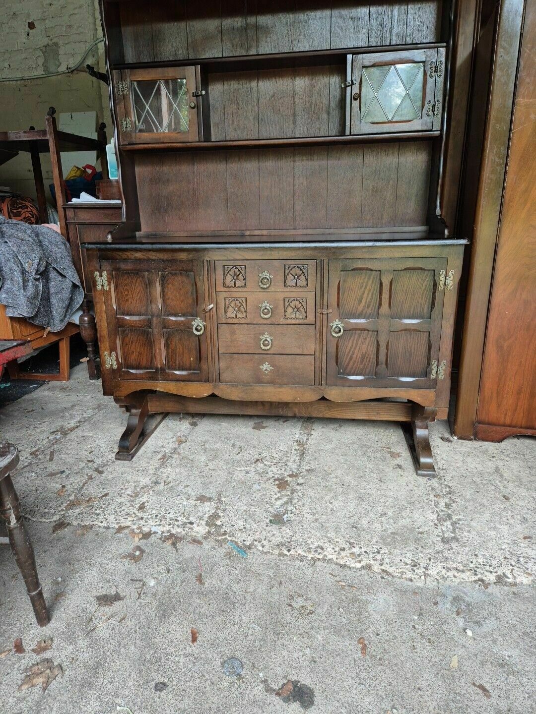Vintage, Oak, Old Charm Style Display Cabinet With 4 Cupboards & 4 Drawers, photo 250.0