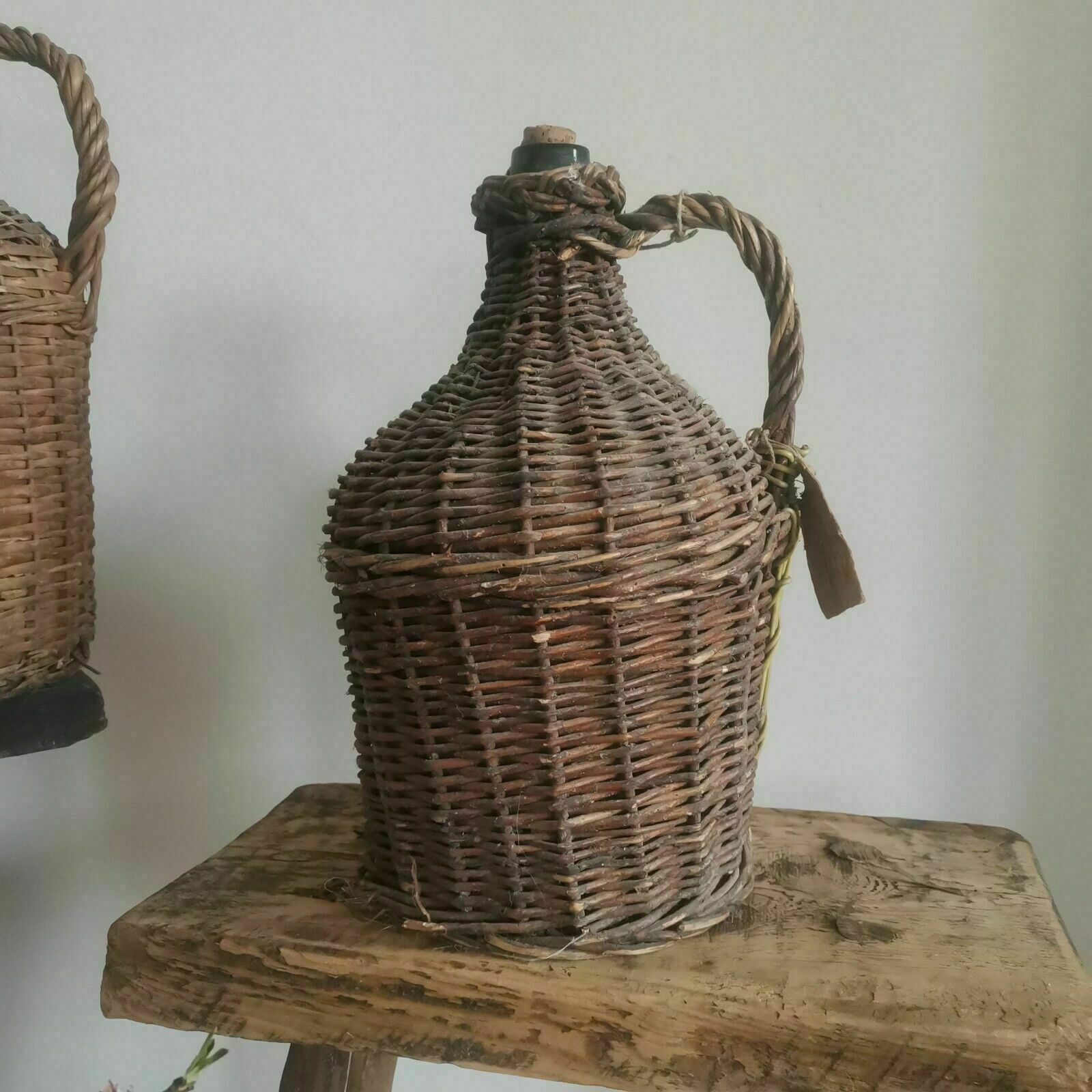 Set Of 3 Weaved Wicker Wine Bottles Demijohn Antique Carboy, Hand Made. photo furniture
