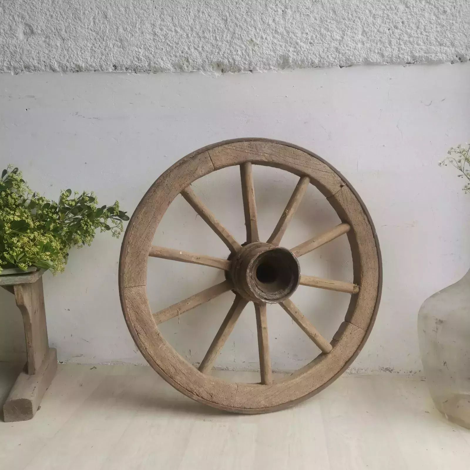 Vintage Antique Rustic Large Wooden Wagon Cart Wheel Home Garden Decor Hungarian