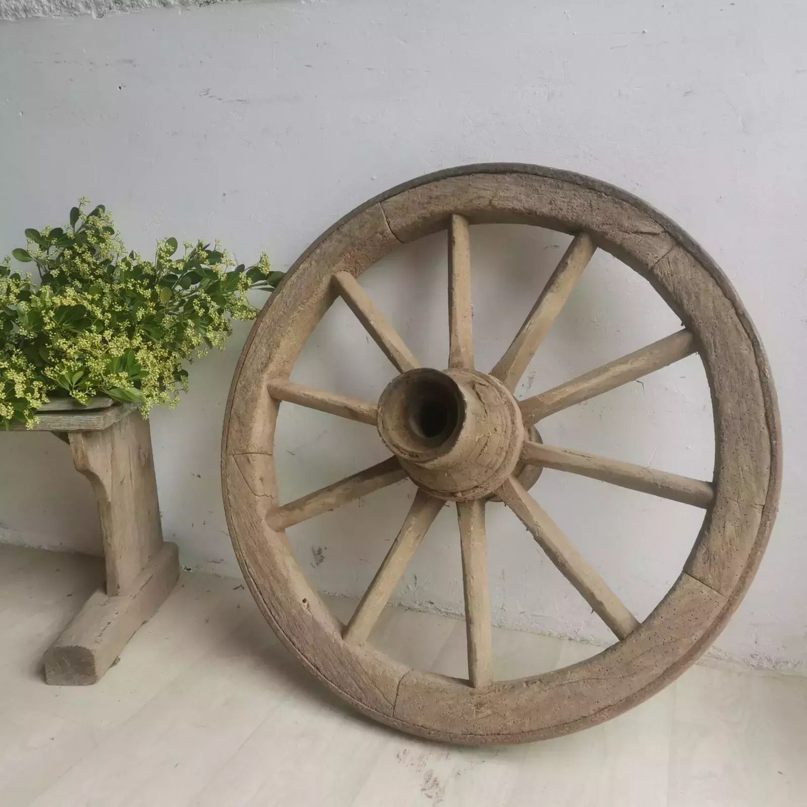 Vintage Antique Rustic Large Wooden Wagon Cart Wheel Home Garden Decor Hungarian photo vintage