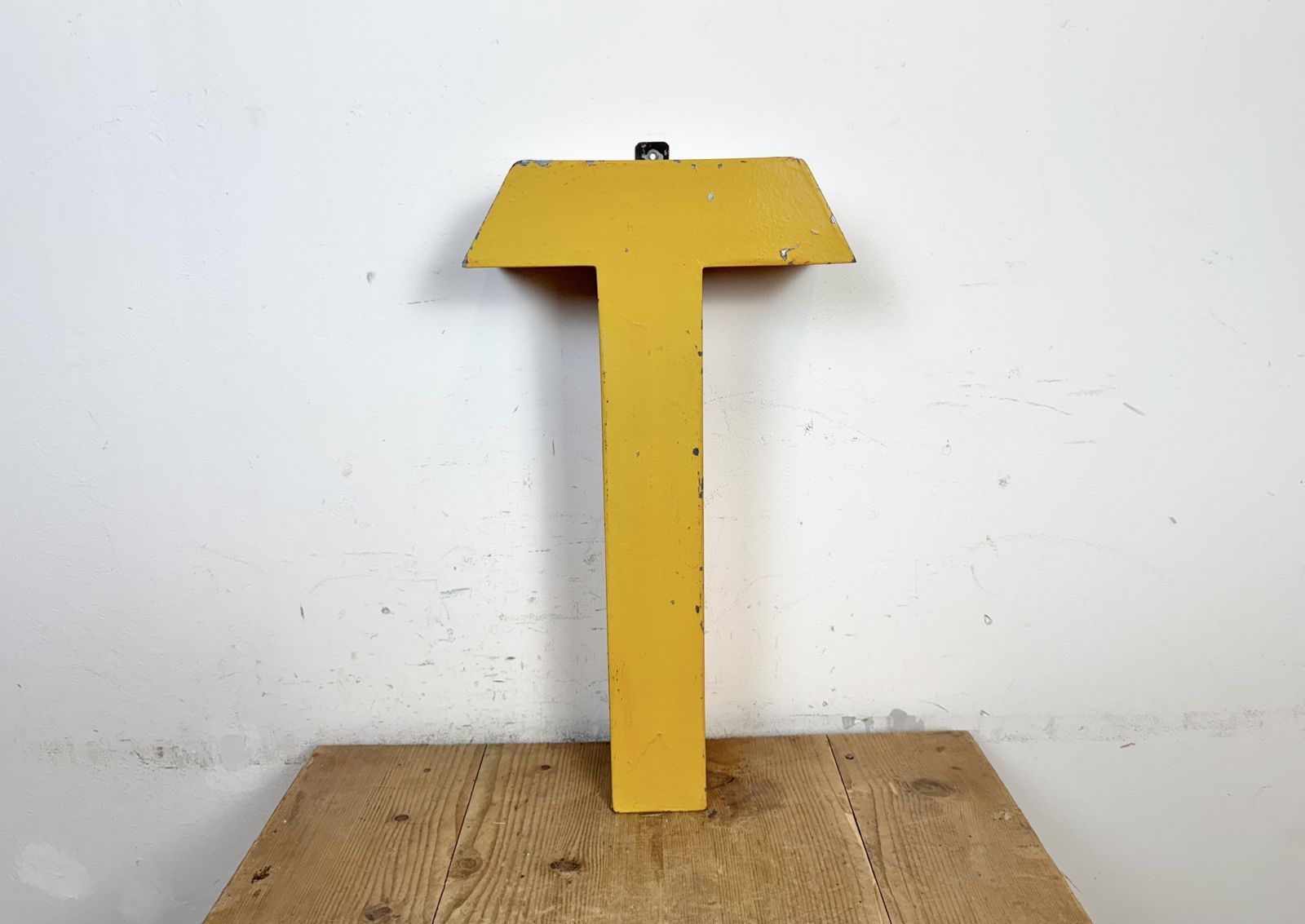 Large Vintage Yellow Iron Facade Letter T, 1960s photo buy