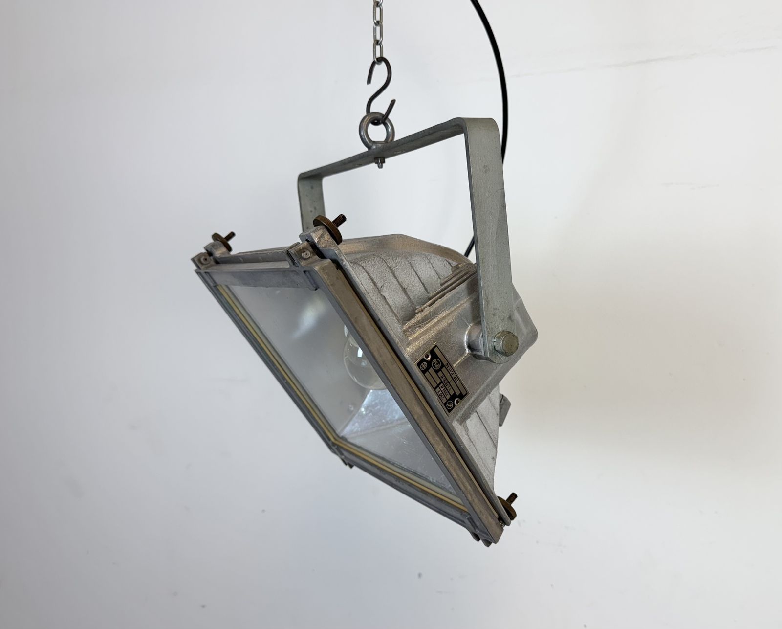 Vintage Grey Theater Spotlight With Glass Cover, 1980s photo for sale