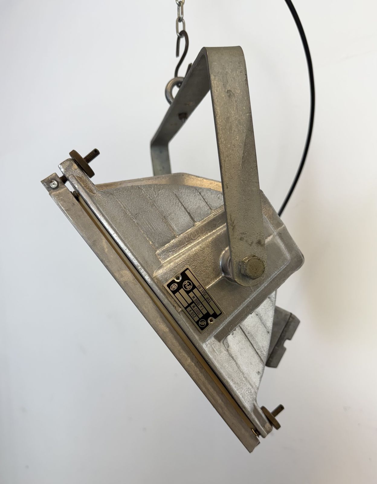 Lighting Vintage Grey Theater Spotlight With Glass Cover, 1980s photo