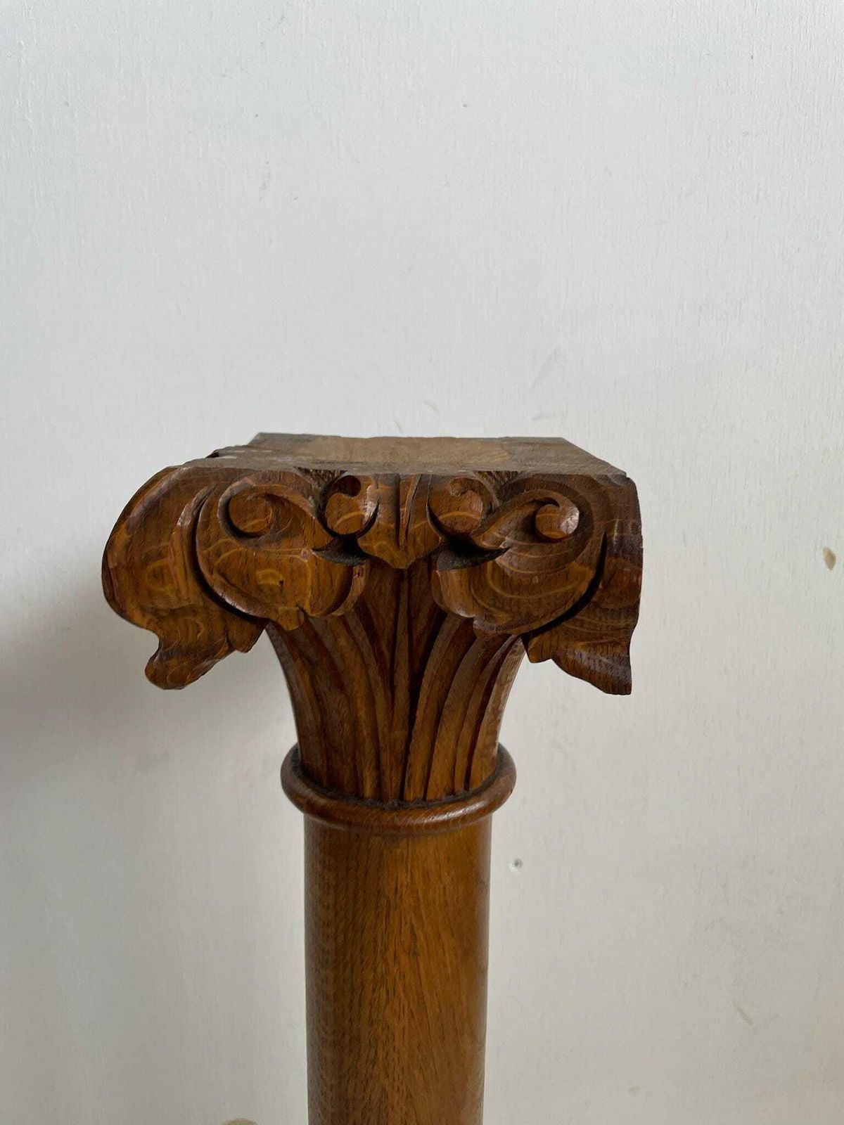 Wooden Column Plinth With Carved Acanthus Leaf Detail At The Top photo buy