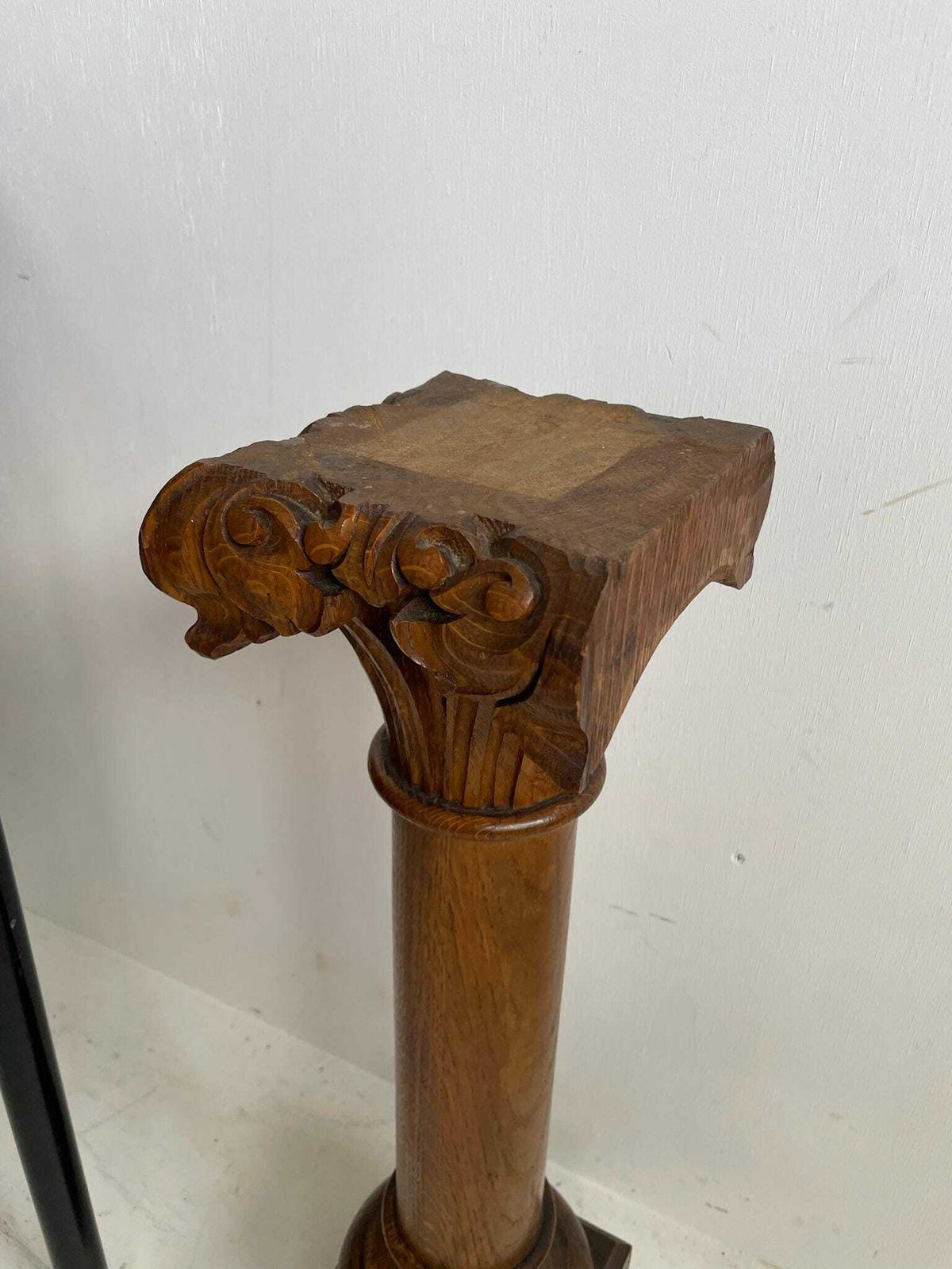 Wooden Column Plinth With Carved Acanthus Leaf Detail At The Top photo vintage