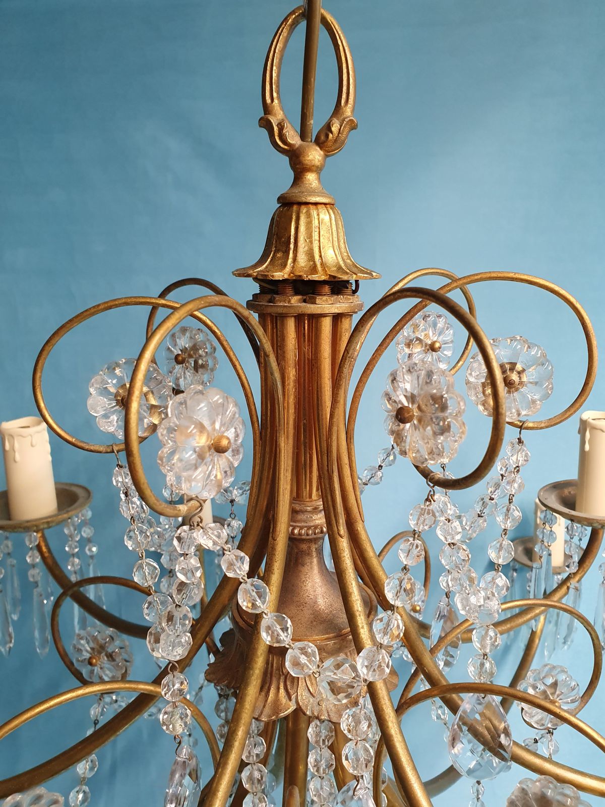 photo furniture Early 20th Century Pair Of Large Two Tier Chandeliers With Cut Glass Crystal 42"