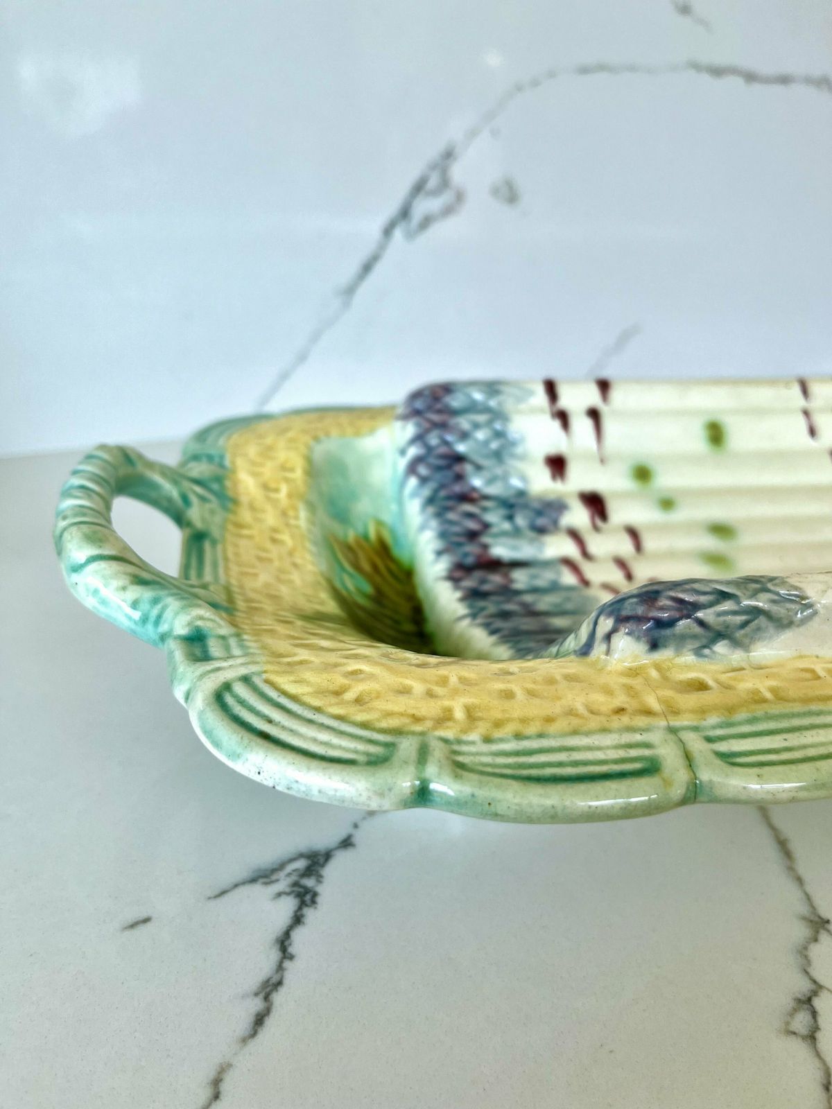 Antique French Majolica Ceramic Asparagus Serving Dish/Wall Art photo 245.0