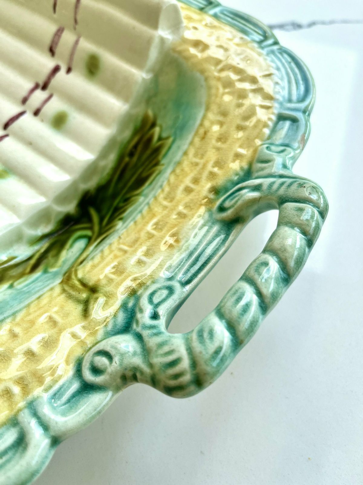 Home Decor Antique French Majolica Ceramic Asparagus Serving Dish/Wall Art photo