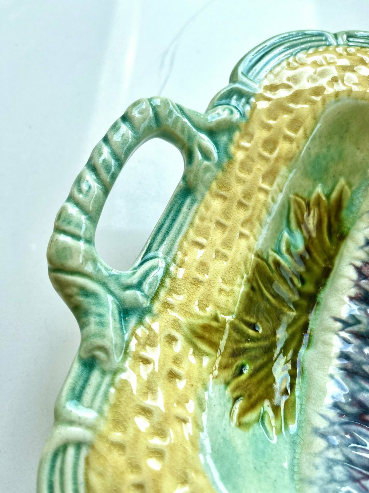 245.0 Antique French Majolica Ceramic Asparagus Serving Dish/Wall Art photo