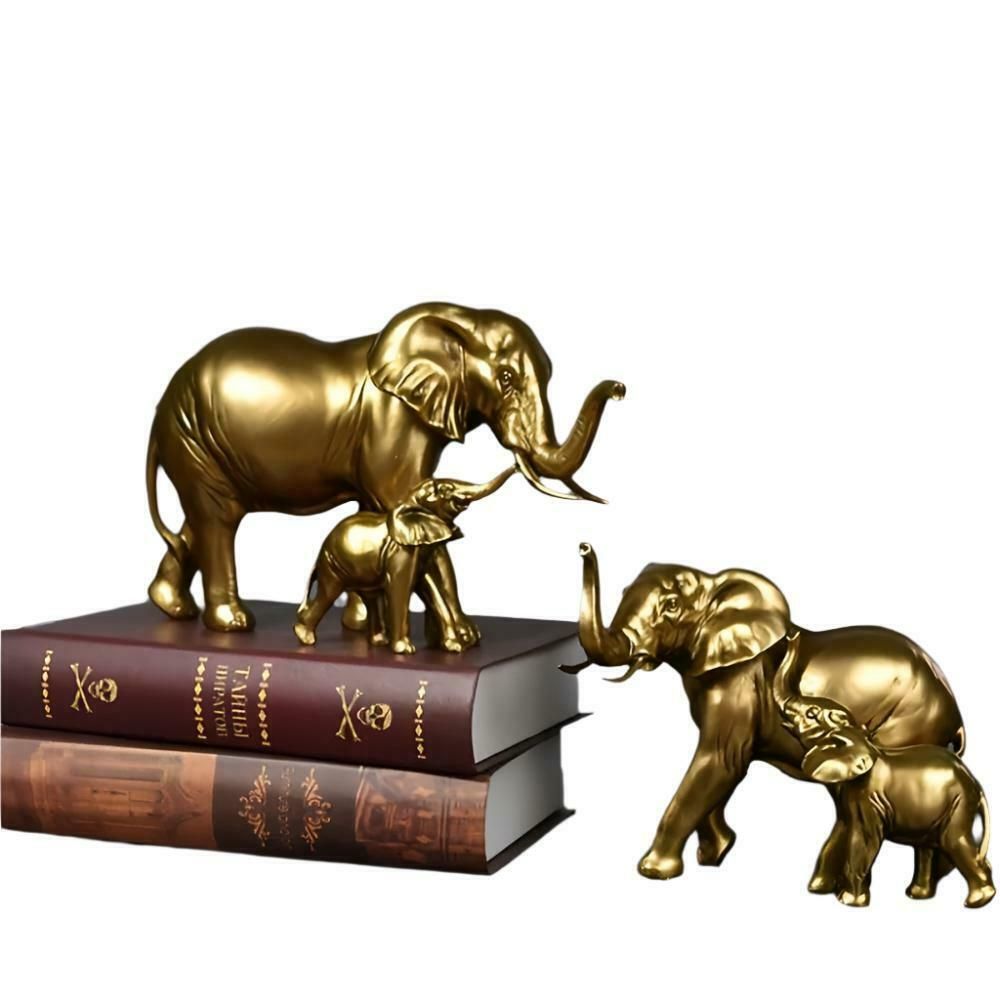 Golden Elephant Family Figurine photo for sale