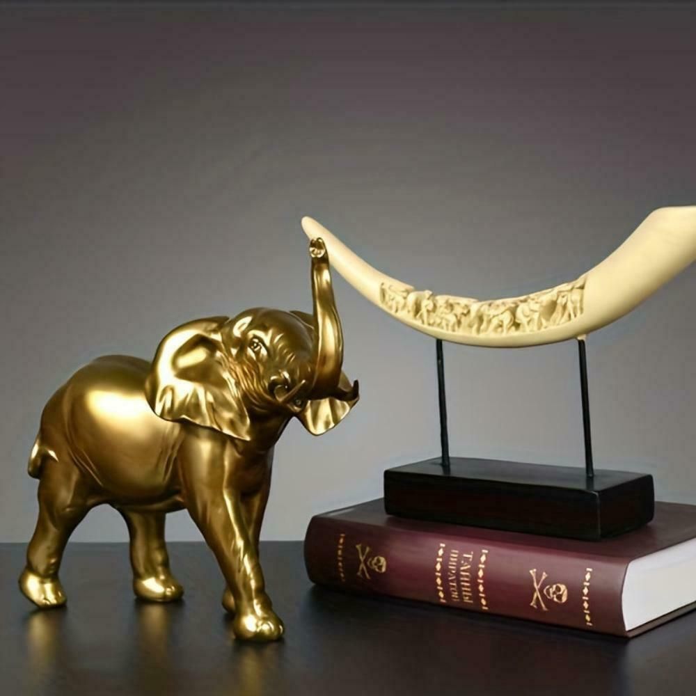 Golden Elephant Family Figurine photo Art