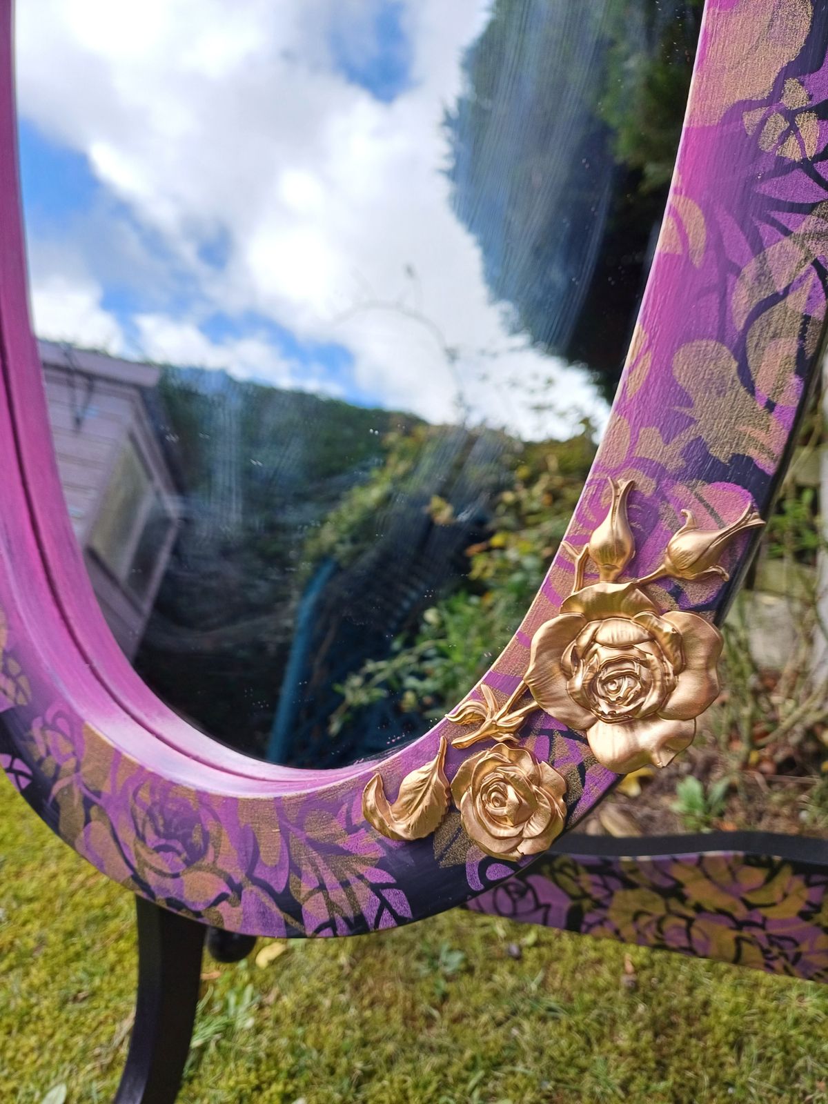 Upcycled Black And Pink Mirror With Flamingo Design photo buy