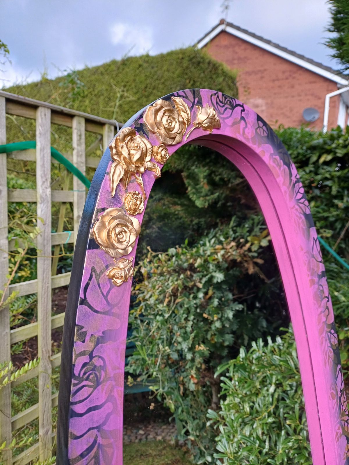 photo furniture Upcycled Black And Pink Mirror With Flamingo Design