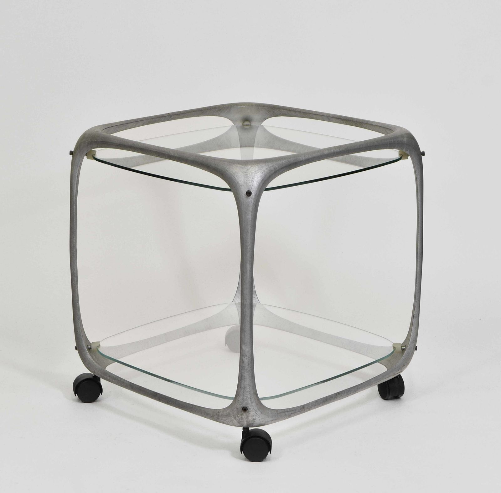 1970’s Lorenzo Burchiellaro Aluminium Cube Form Bar Trolley Italian