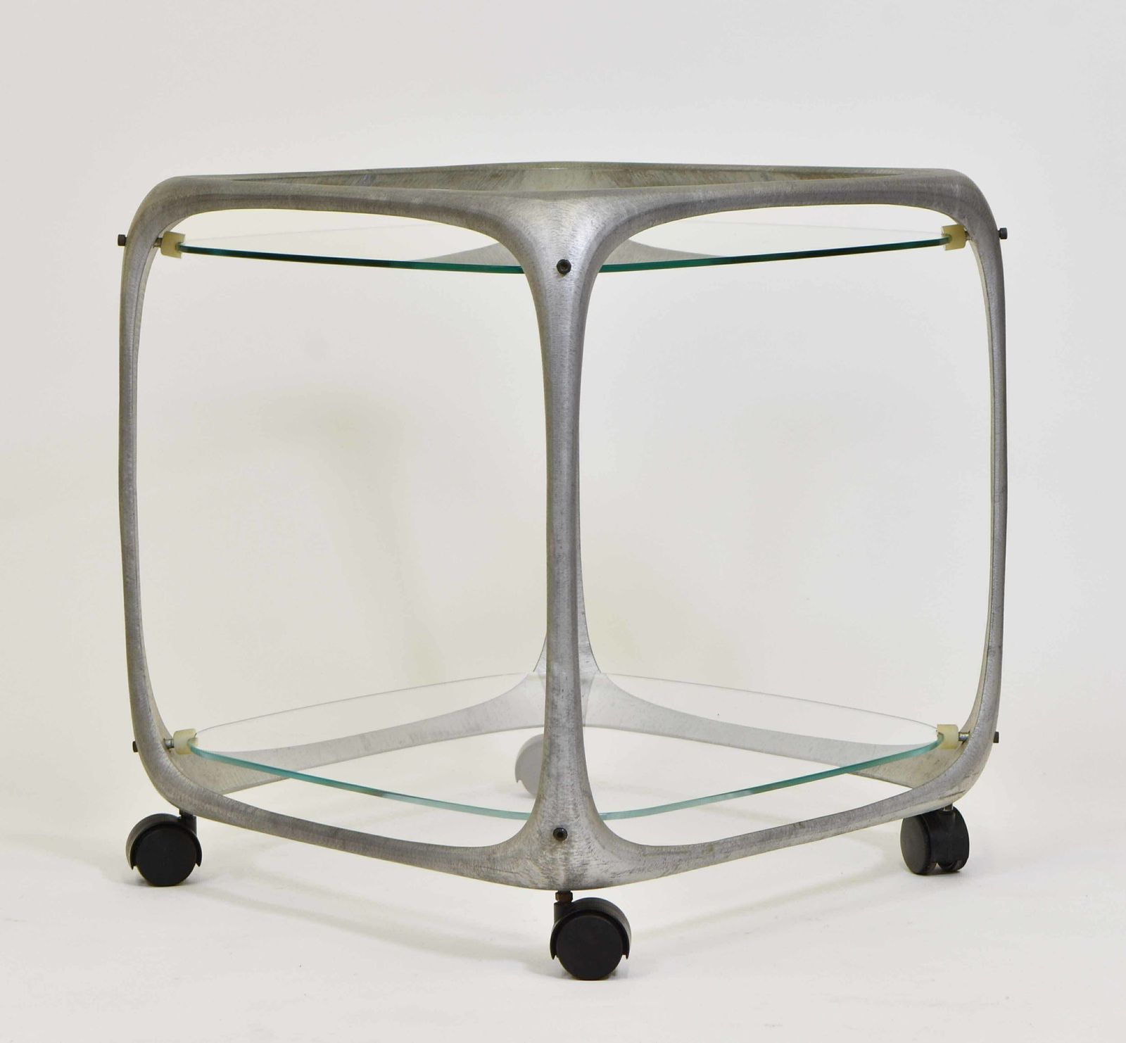 1970’s Lorenzo Burchiellaro Aluminium Cube Form Bar Trolley Italian photo for sale