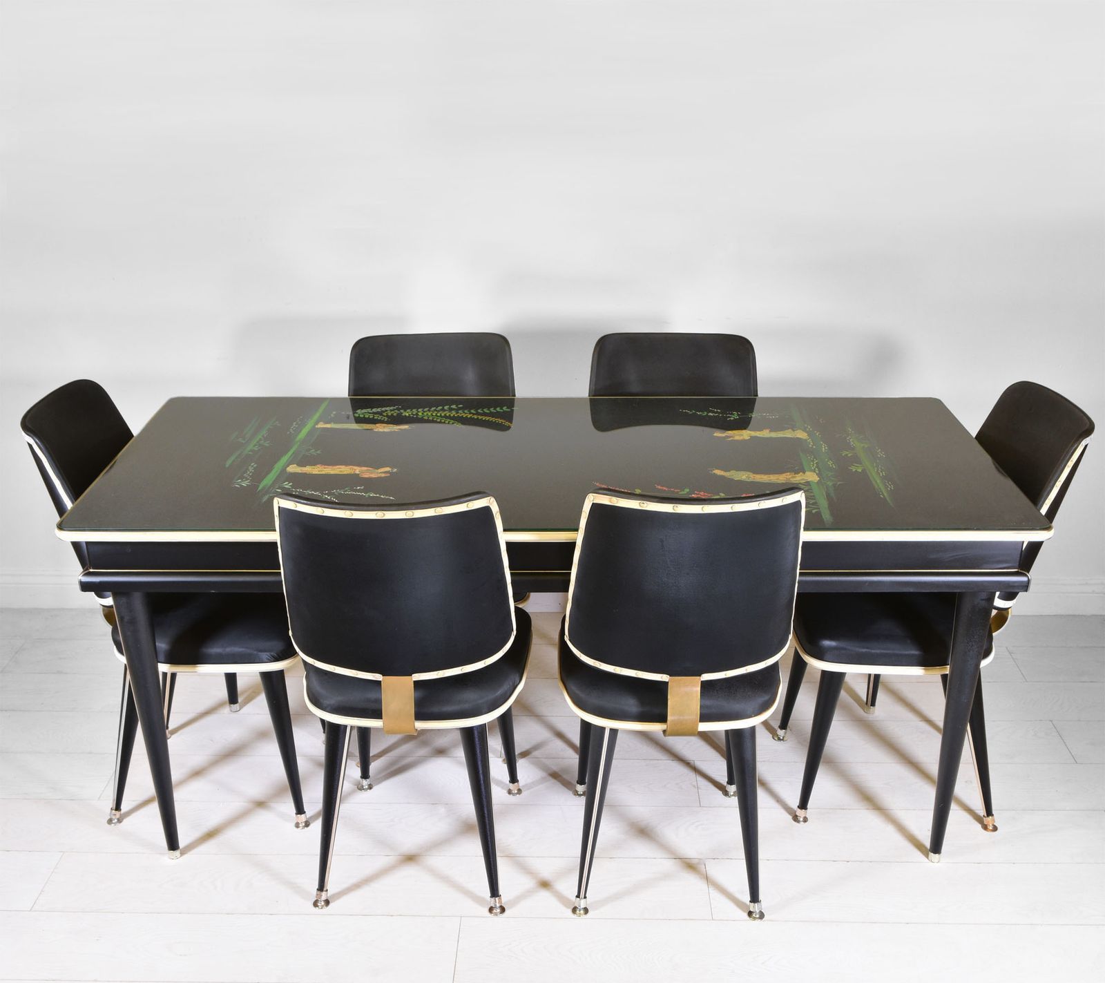 2275.0 Umberto Mascagni Chinoiserie Mid Century Dining Table & Six Chairs photo