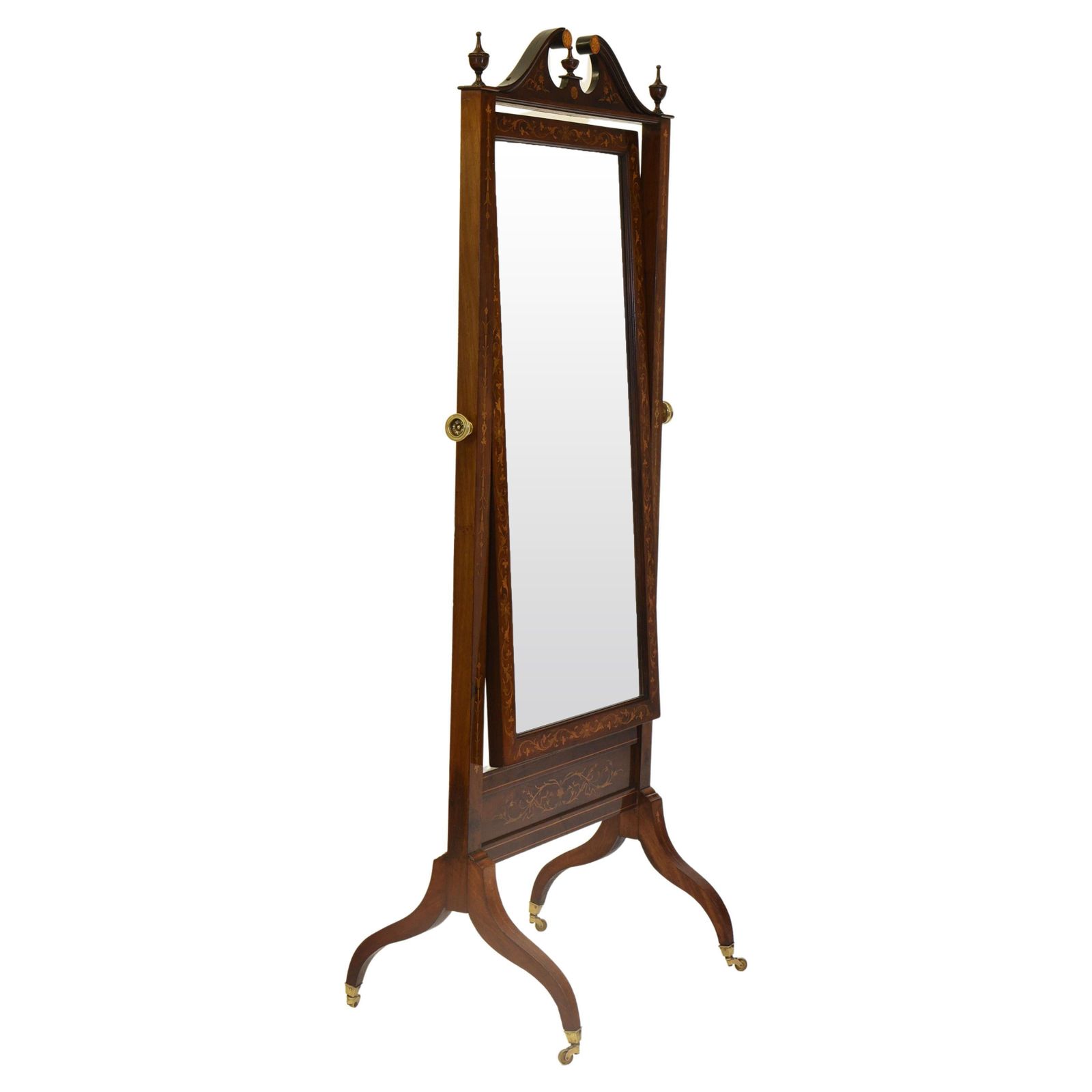 Antique Sheraton Revival Inlaid Cheval Floor Mirror Circa 1900 photo vintage