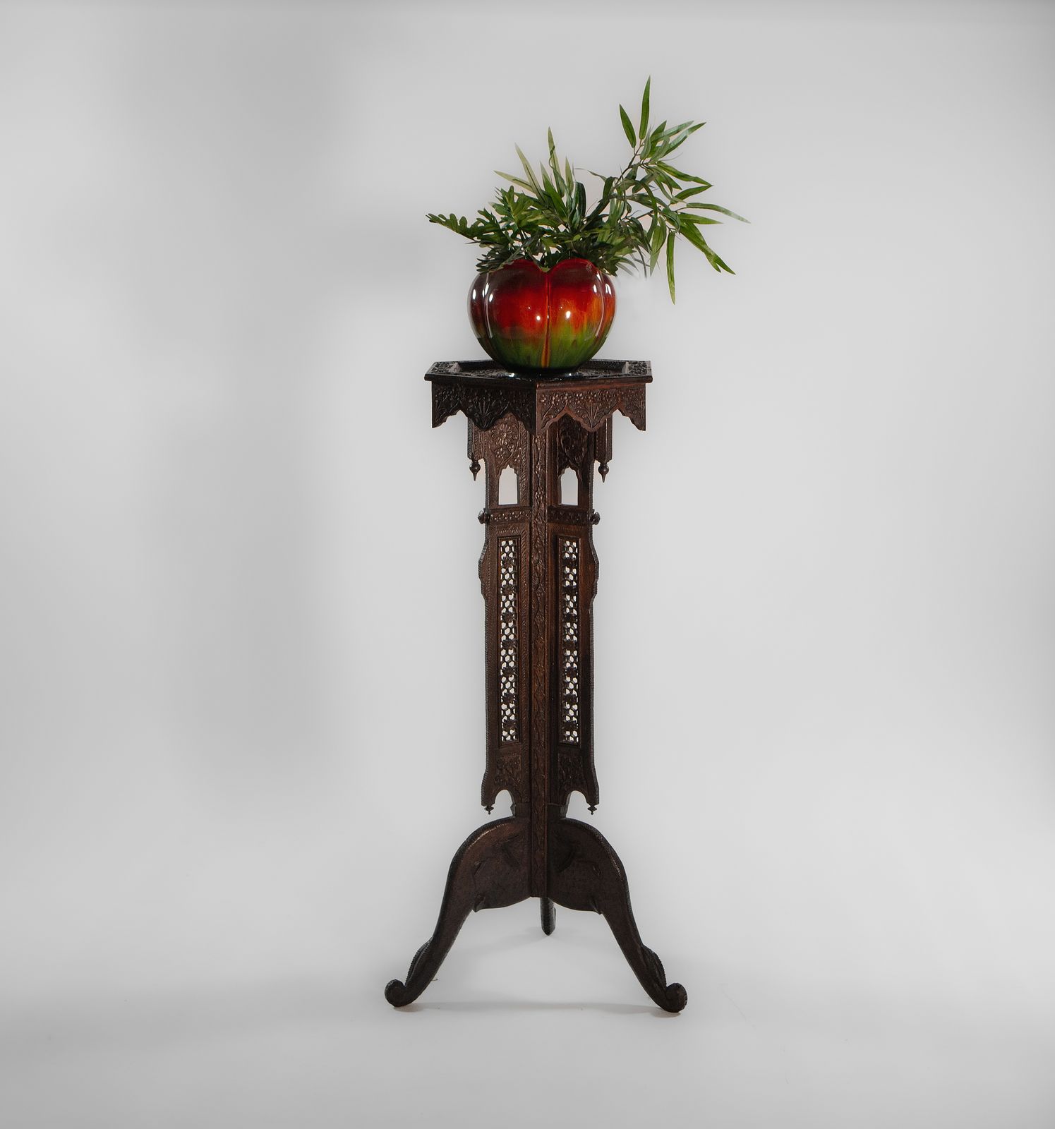 19th Century Burmese Anglo Indian Carved Jardinière Plant Stand photo furniture