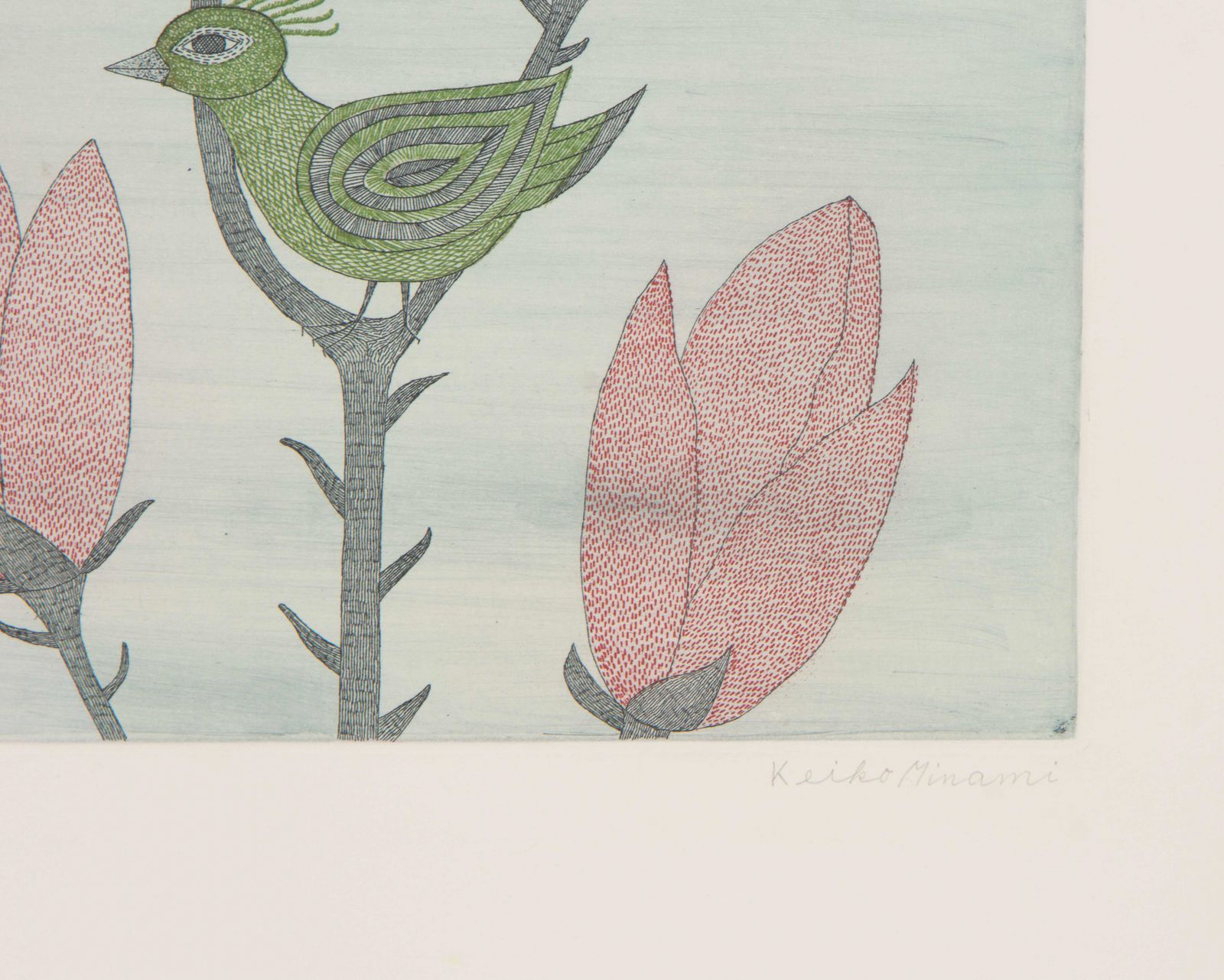 Keiko Minami Signed Etching With Aquatint On Bfk Rives Wove 'L’oisen Vert'. Circa 1977 photo furniture