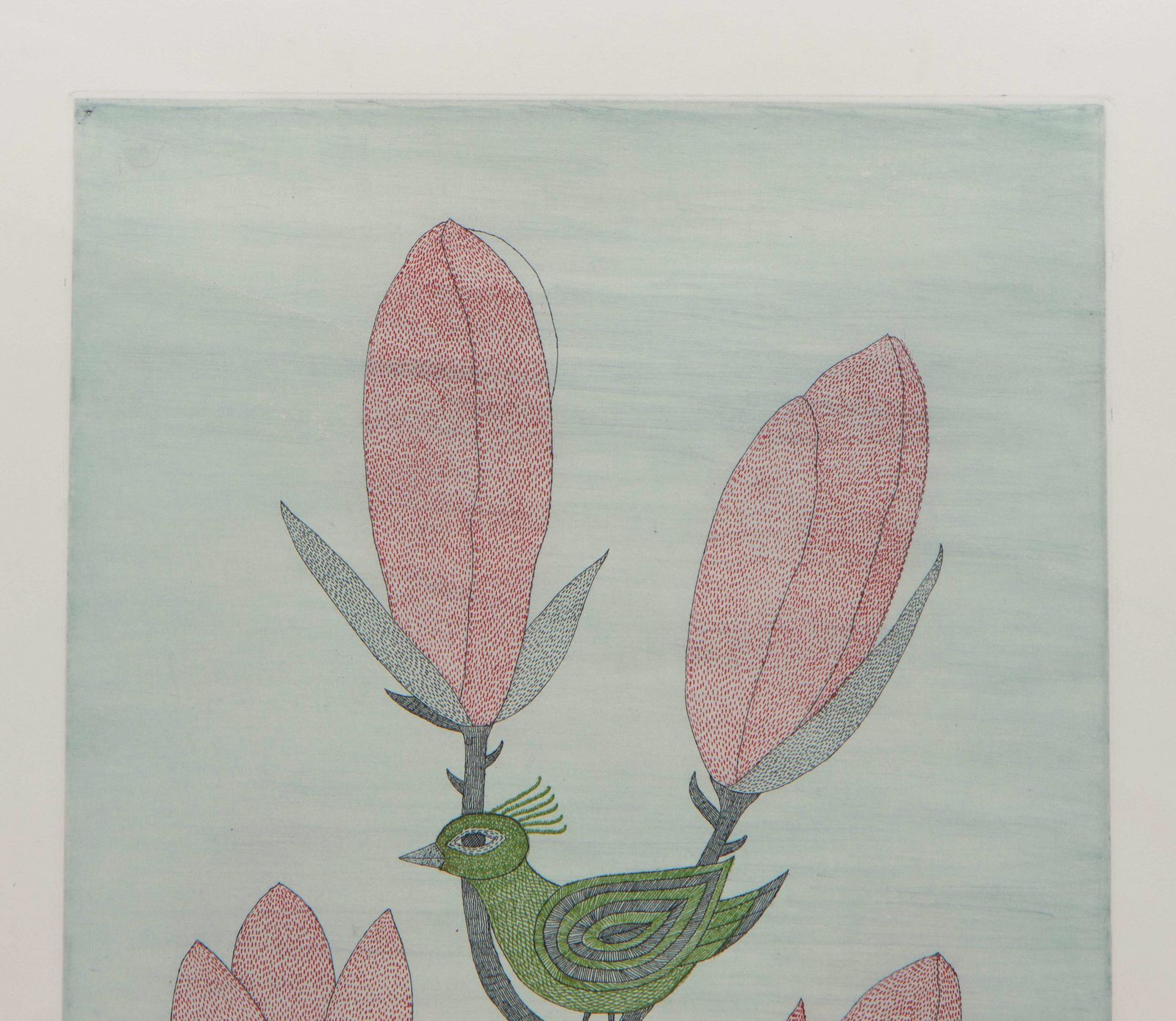 Keiko Minami Signed Etching With Aquatint On Bfk Rives Wove 'L’oisen Vert'. Circa 1977 photo Art