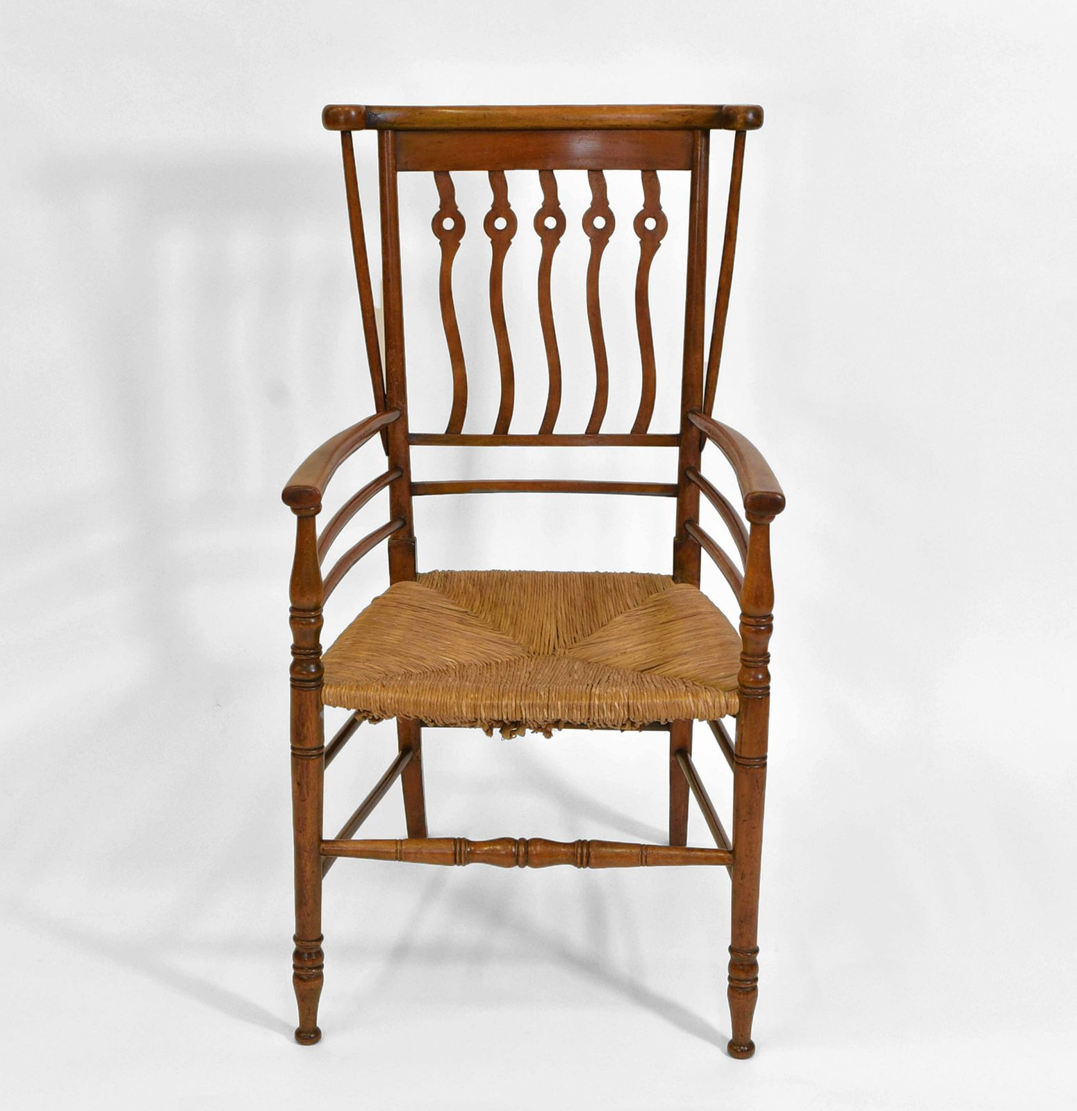 Arts & Crafts “Quaint” Rush Seated Armchair photo for sale