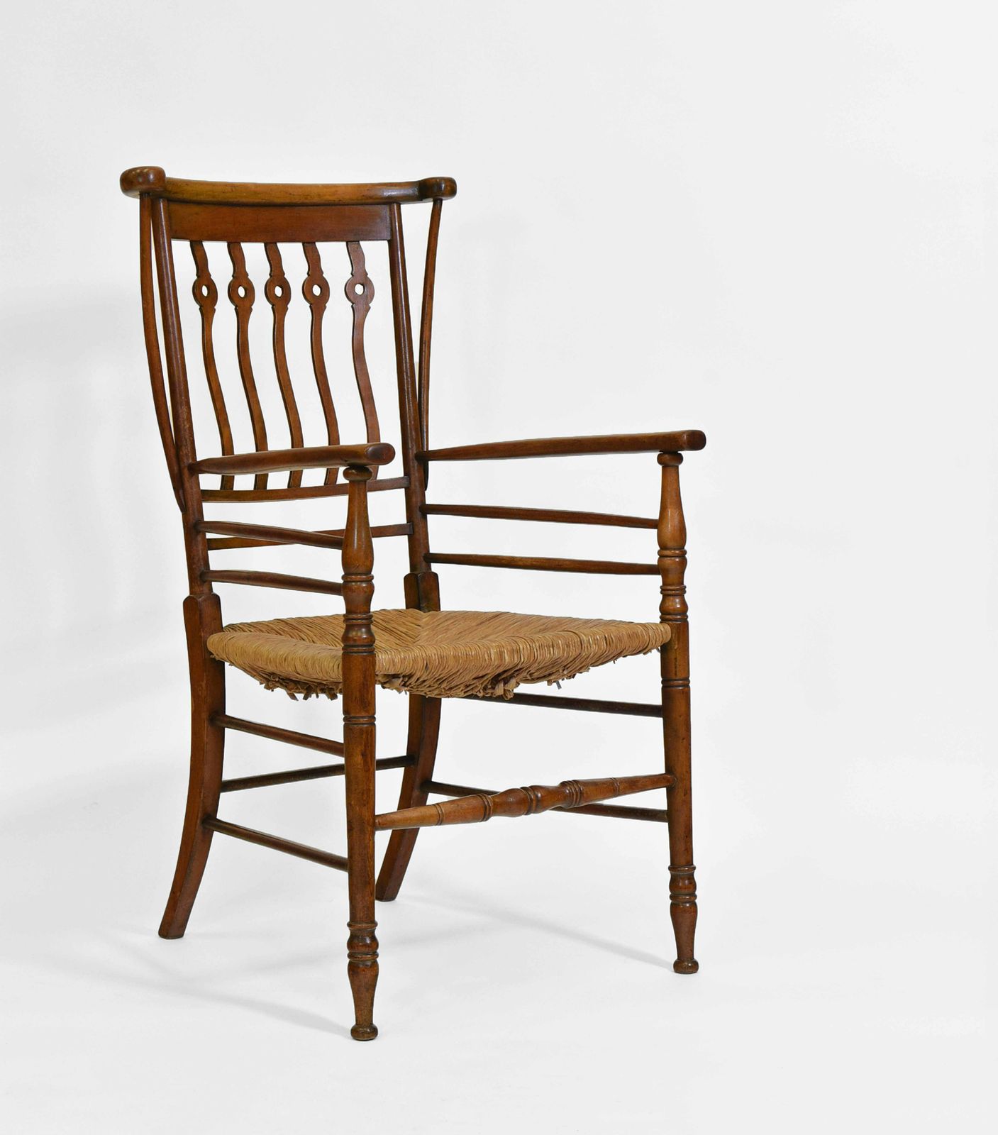 Arts & Crafts “Quaint” Rush Seated Armchair