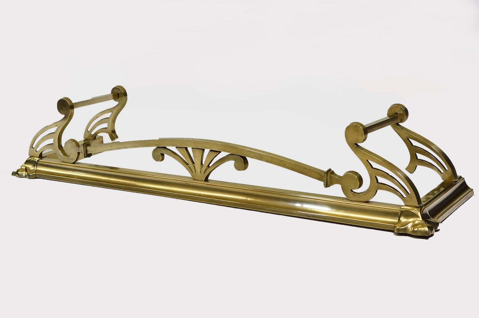 Edwardian Art Nouveau Brass Fireplace Fender Circa 1900