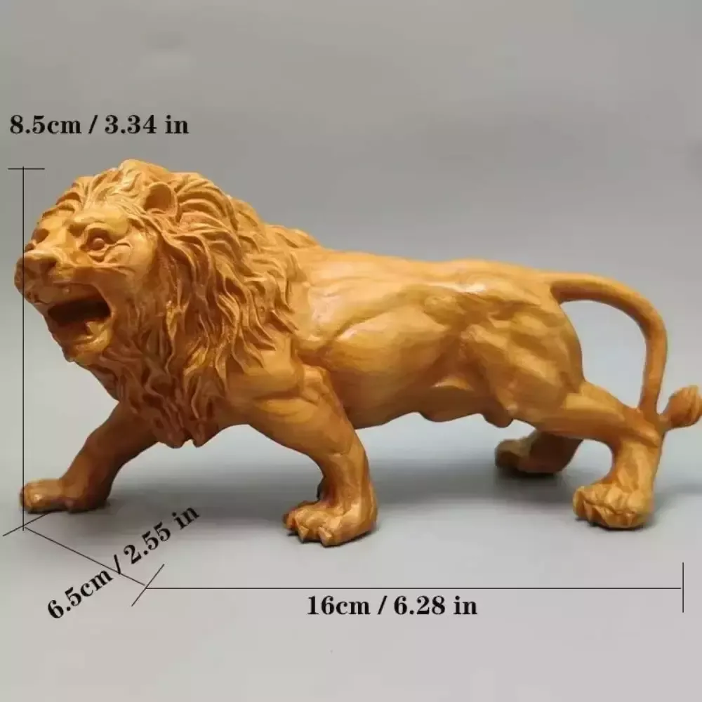 Hand Carved Wooden Lion Sculpture photo Art