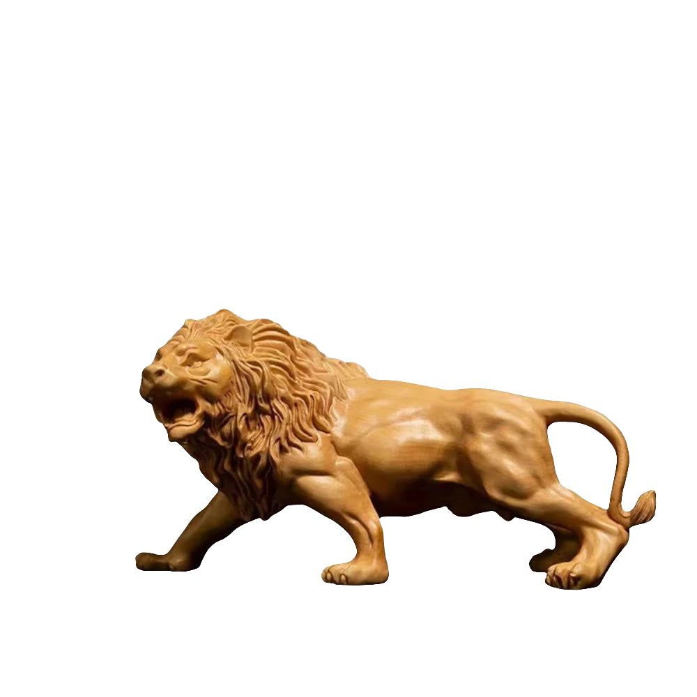 photo for sale Hand Carved Wooden Lion Sculpture