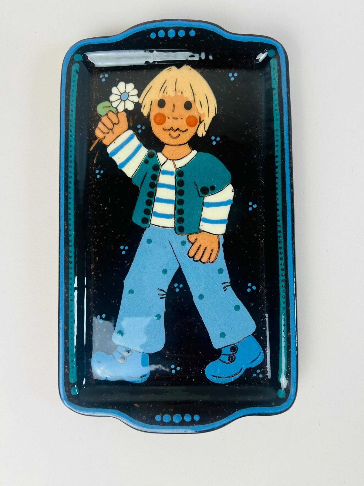 Swiss Pottery Vintage Handmade Wall Plate, Child With A Flower, Swiss Day Gift photo furniture
