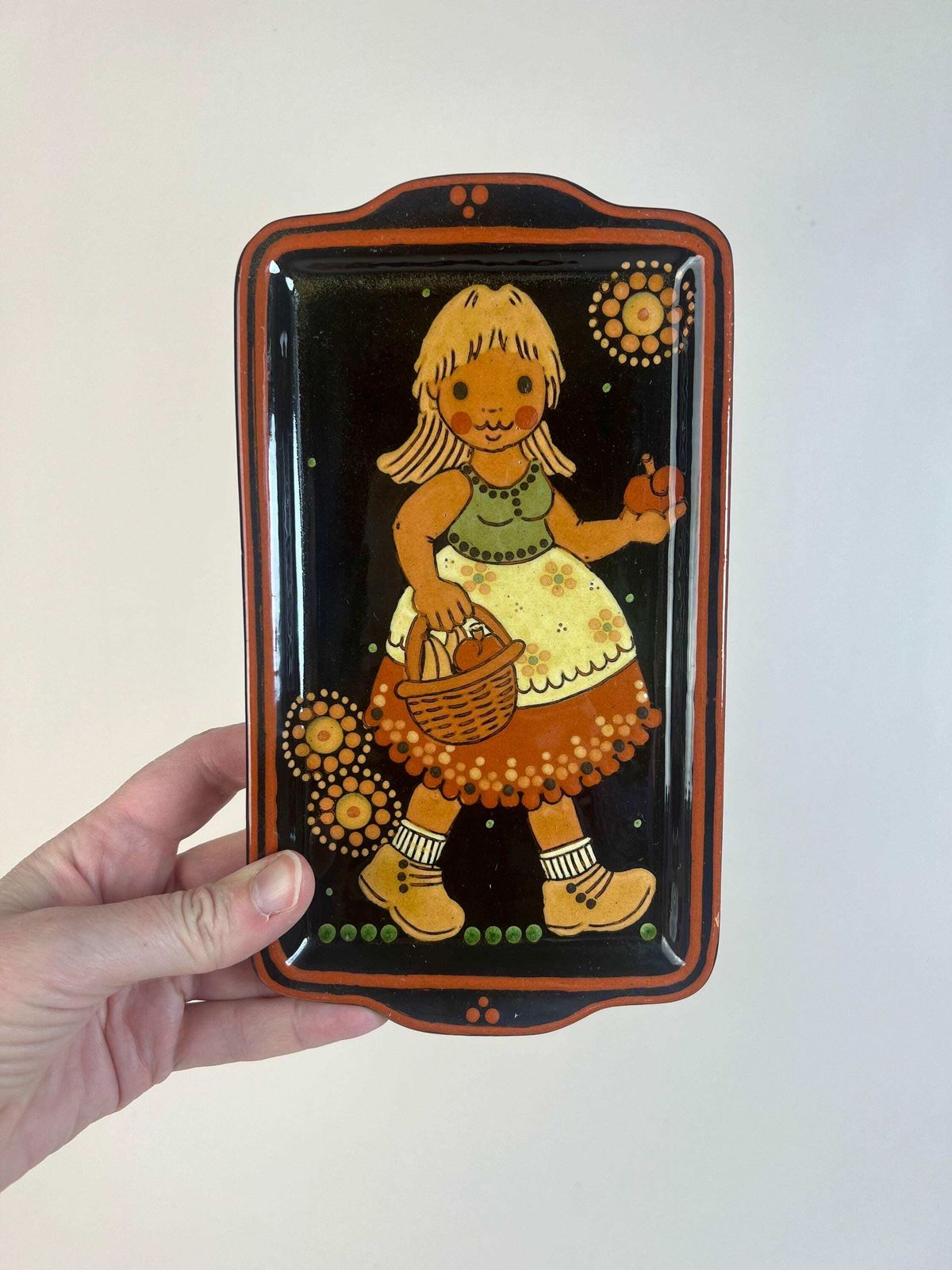 Swiss Pottery Vintage Handmade Wall Plate, Child With A Apples, Swiss Day Gift