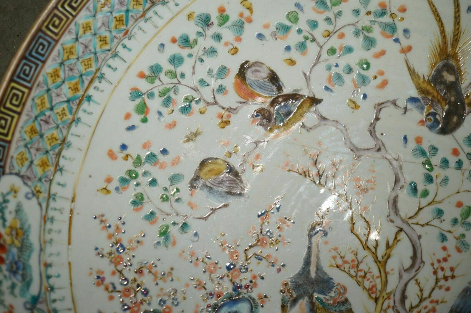 Antique Repaired 18th Century Chinese Famille Verte Porcelain Charger Plate photo vinterior