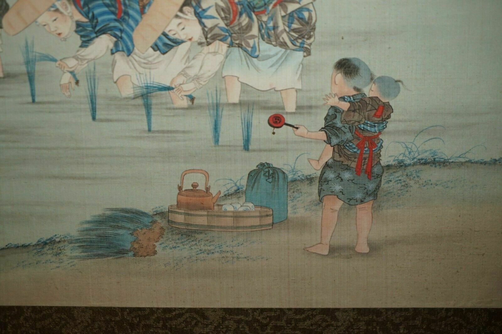 Antique Japanese Cir 1920's Woodblock Triptych Watercolour Print Of Rice Pickers photo buy
