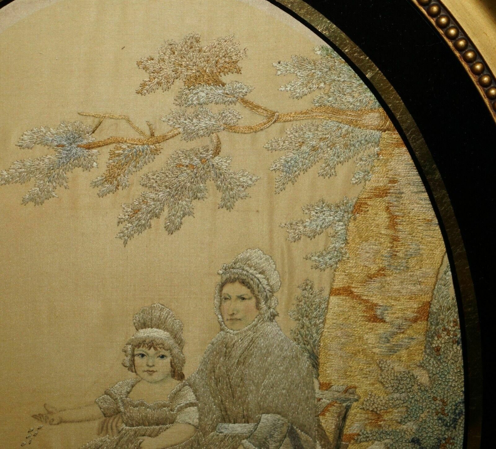 Stunning Detail 18th Century Oval Framed Silk Work Tapestry Gold Gilt Frame photo buy