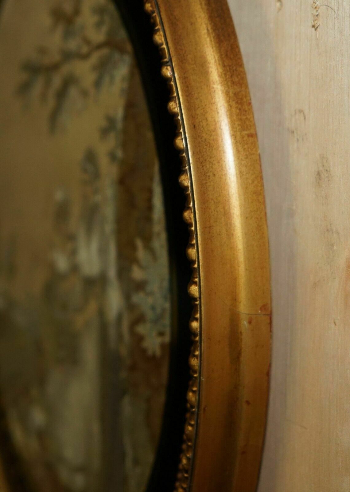 Stunning Detail 18th Century Oval Framed Silk Work Tapestry Gold Gilt Frame photo vintage
