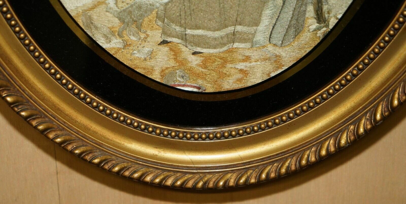 photo for sale Stunning Detail 18th Century Oval Framed Silk Work Tapestry Gold Gilt Frame
