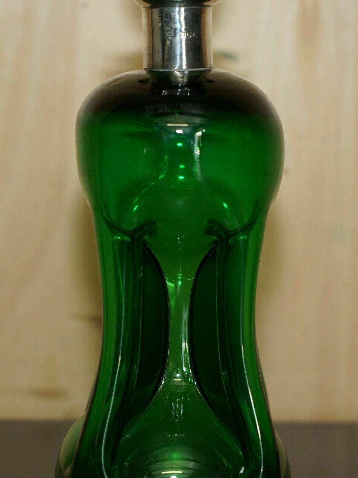 1896 Gibson  & Lawrence Antique Green Wine Port Decanter Sterling Silver Collar photo 1850.0