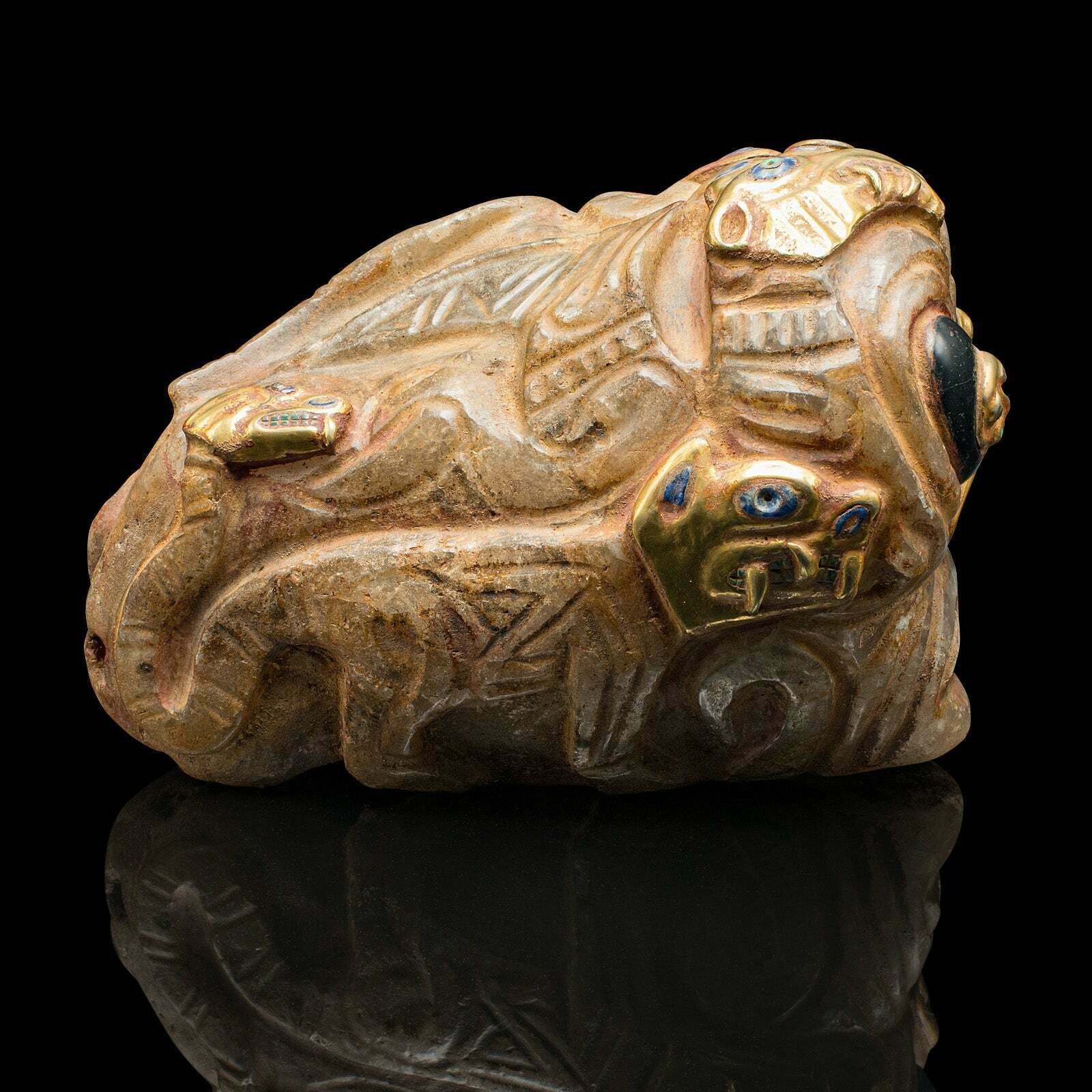 Heavy Vintage Deity Head, South American, Carved Crystal, Gilt Metal, Artefact photo Home Decor