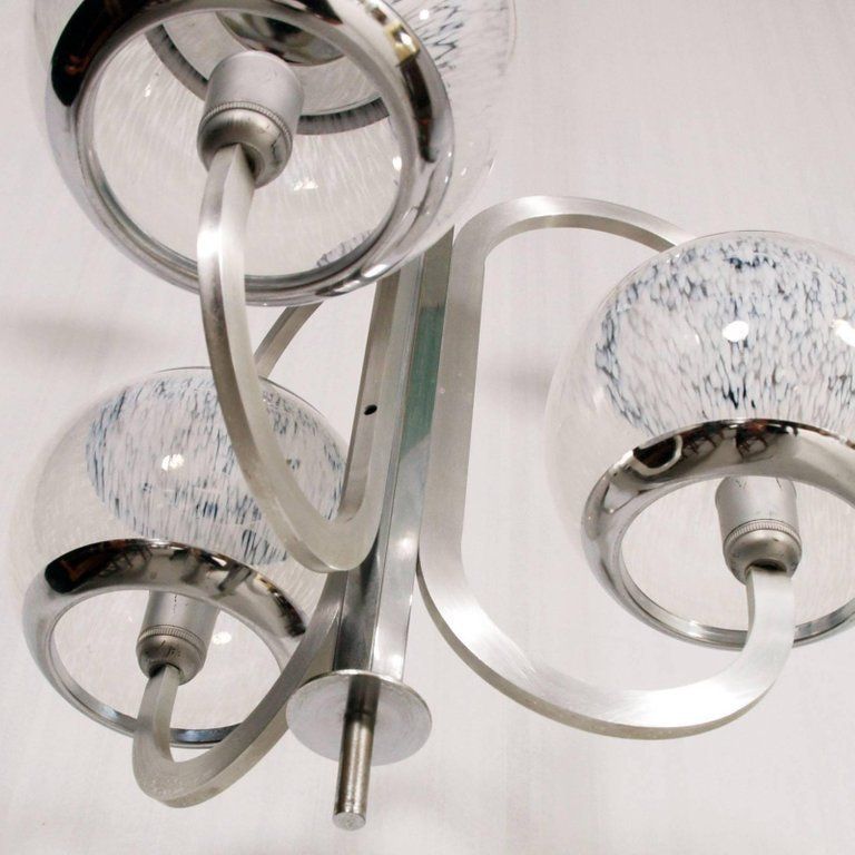 1960s Chromed Aluminium Chandelier With Three Large Murano Pulegoso Glass photo for sale