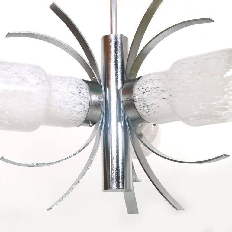 1970s Chandelier Three Lights In Steel And Murano Glass. Explosion By Mazzega photo for sale