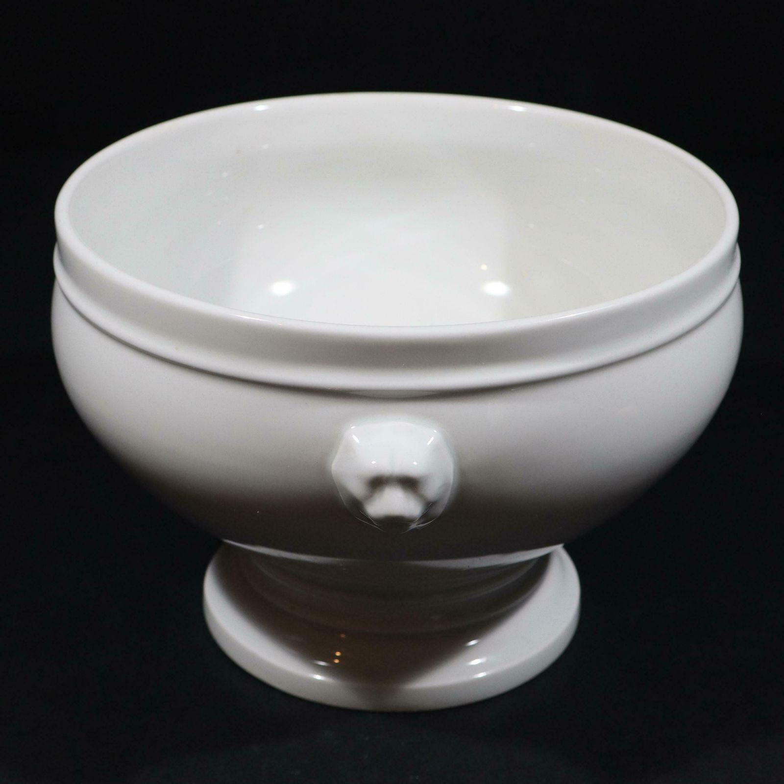 Vintage Pillivuyt Lion Head Soup Tureen, White Porcelain Pedestal Soup Dish, French Bistro photo 105.0