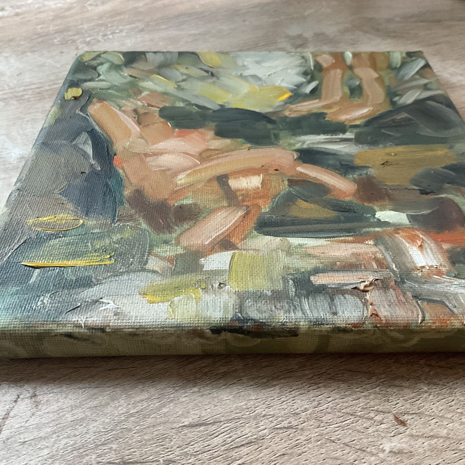 Original Oil Painting Bathers Abstract Landscape Signed Roth 8 X 8 Inches photo Art