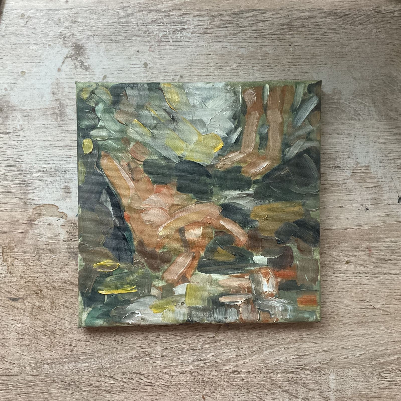Original Oil Painting Bathers Abstract Landscape Signed Roth 8 X 8 Inches photo 600.0