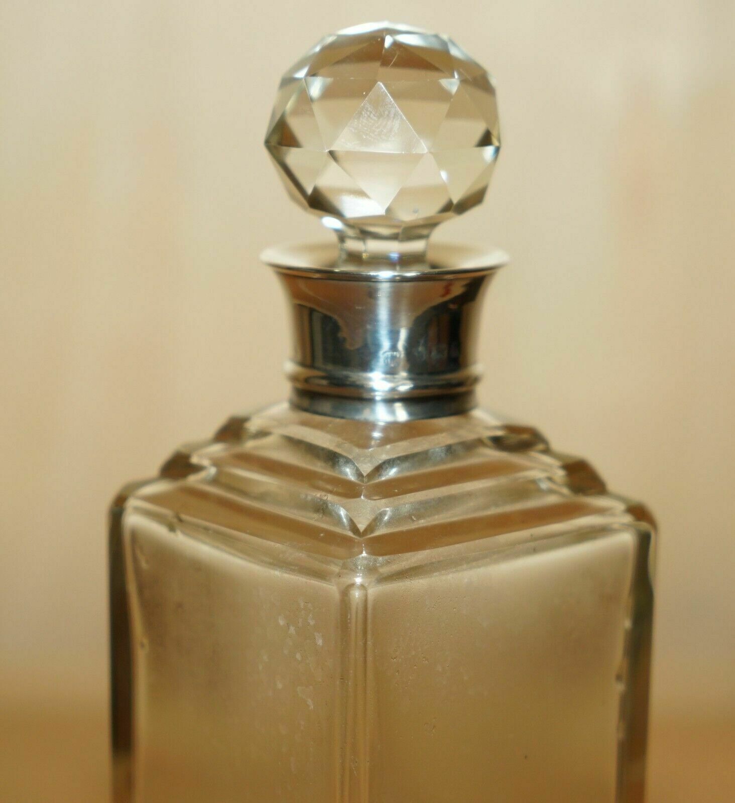 Fine 1906 Antique Edwardian Whisky Spirit Decanter With Sterling Silver Collar photo furniture